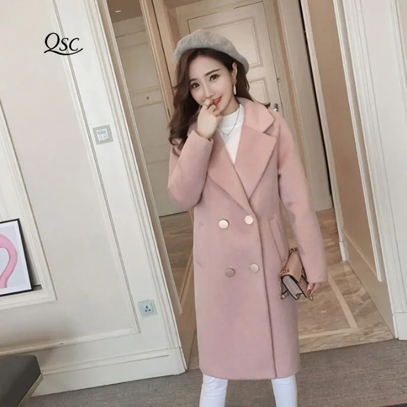 

Spring Coat Women 2018 New Fashion Long Double Breasted Slim Women's Overcoat High Quality Long Pink Women Coats And Jackets