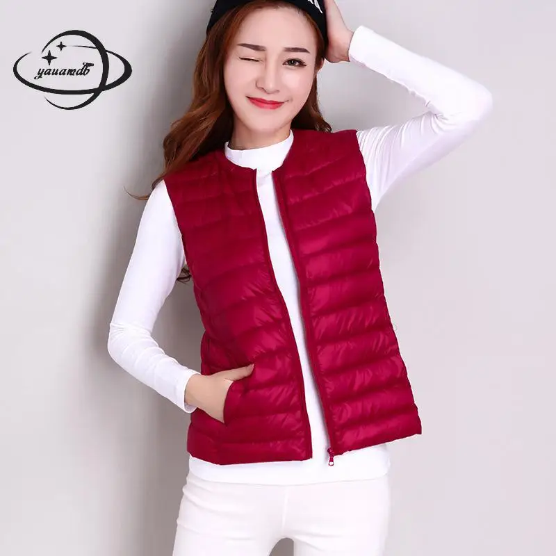 YAUAMDB women short vests autumn winter S 3XL female white duck down