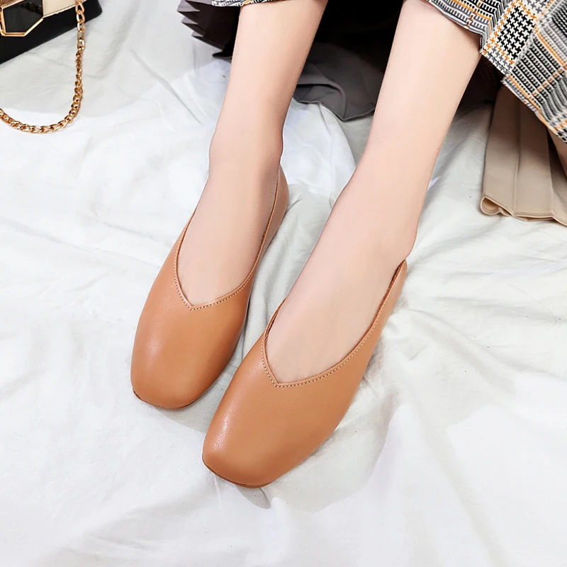 

2019 New Spring Women Shallow Flat Shoes Ballet Flats Slip On Square Toe Solid Loafers Lady Casual Daily Shoes XWD7416