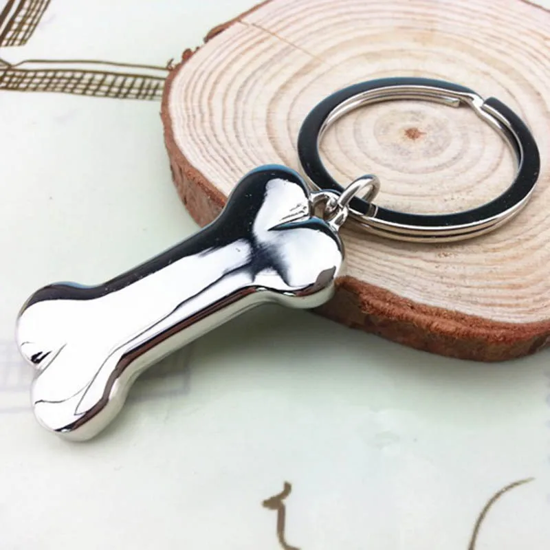 New Wholesale Creative Silver Color Dog Bone Keychain Boy Girl Lovely