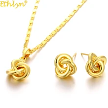 Ethlyn милый прочный золото Цвет из двух предметов серьги ожерелье ювелирные украшения комплекты, ожерелье в форме цветка кулон Длинные висячие серьги S308