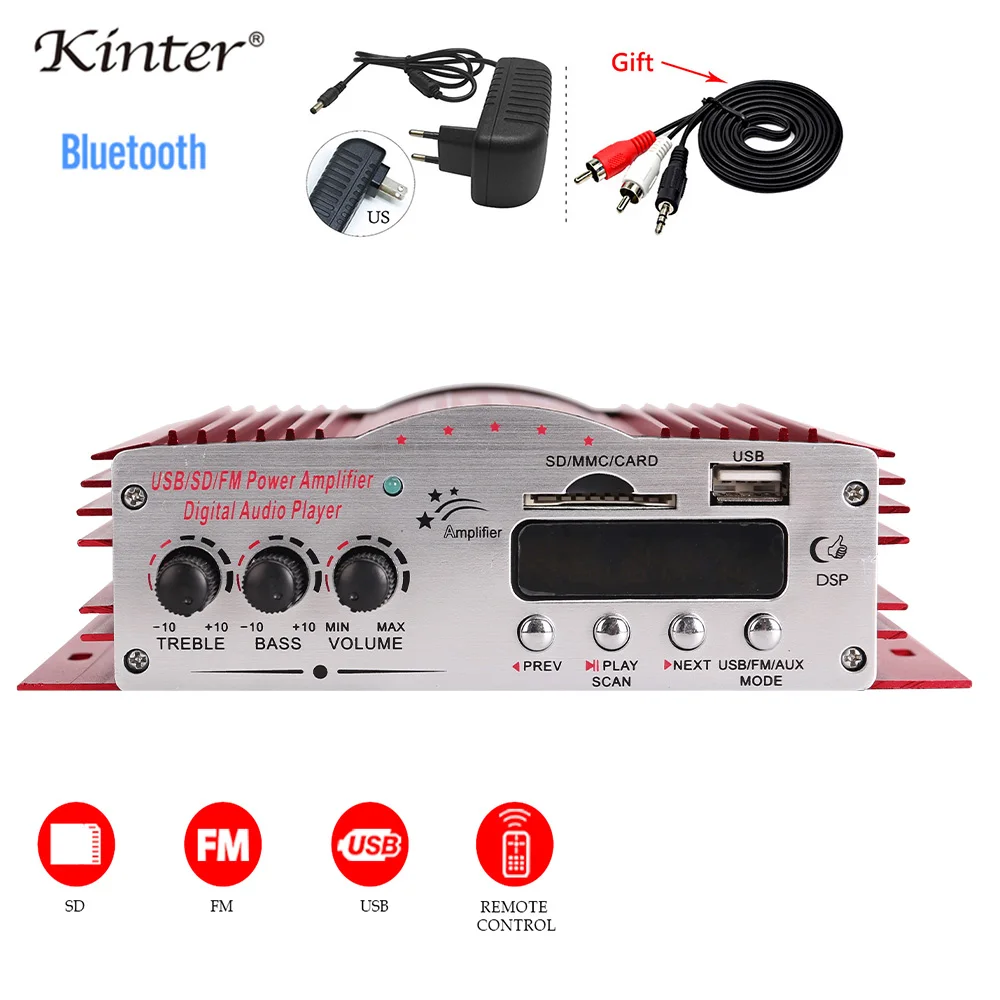 

kinter MA-100 power amplifier audio stereo sound amplifies 2 Channel USB SD FM radio DC12 3A power adapter LED digital display