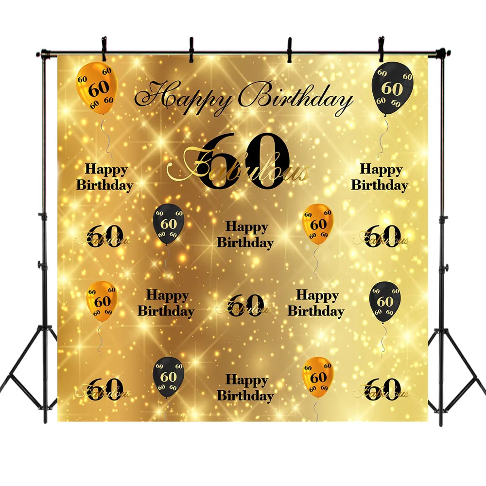 

NeoBack 60th Birthday Backdrop Gold Black Balloon Repeat Steps Photo Background Gold Glitter Bokeh Shiny Photography Backdrops