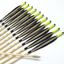 12pcs Handmade 33″Fluorescent color and black Featured Wooden Arrows with Copper Point for Shooting Recurve bow or Longbow