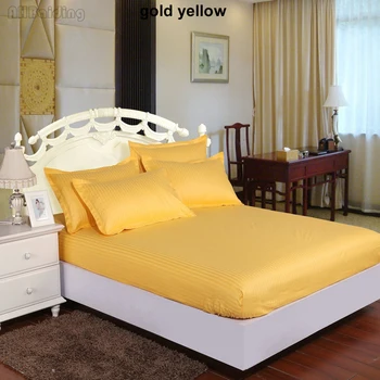 

Home Textile 1pc Satin Cotton Hotel Gold Yellow Color Fitted Sheet High Quality 60s Stripes Bed Sheets 25cm Deep Matterss Cover