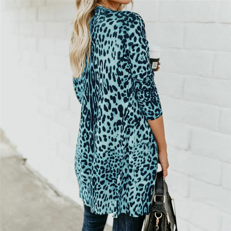  Fashion Womens Autumn Winter Casual Long Sleeve Leopard Print Fashion Coat Bllouse T-Shirt Tops Long coat New Arrival#4F01 (29)
