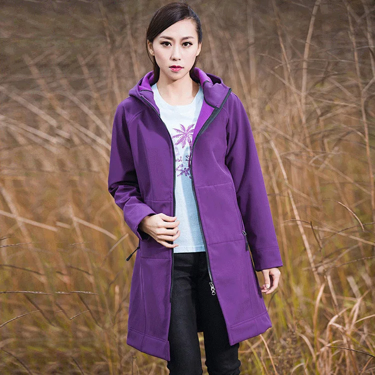 

New Outdoor camping & hiking Jacket Women Spring Autumn long-style soft shell jacket Windproof Waterproof Coat windbreaker