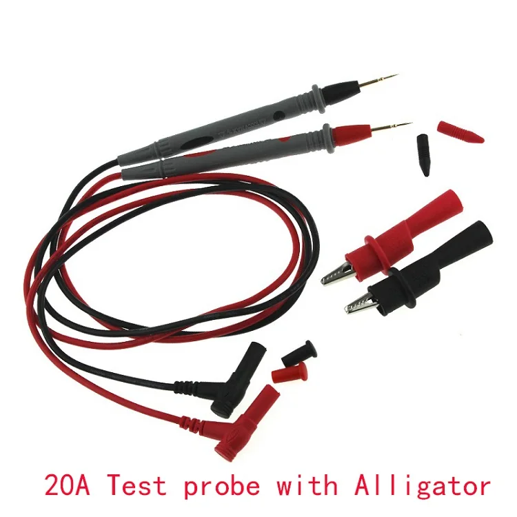 Универсальный 1000 в 20А пробник, Тестовые провода, штырь для цифрового мультиметра, игольчатый наконечник, мультиметр, тестовый er, провод зонда, ручка, кабель - Цвет: 20A with Alligator