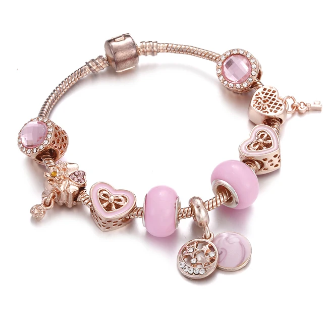 Золотая цветная прелесть браслеты с сердечками для женщин розовый бисер браслеты DIY цепочка на запястье браслет женский индивидуальный ювелирный подарок - Окраска металла: style 3