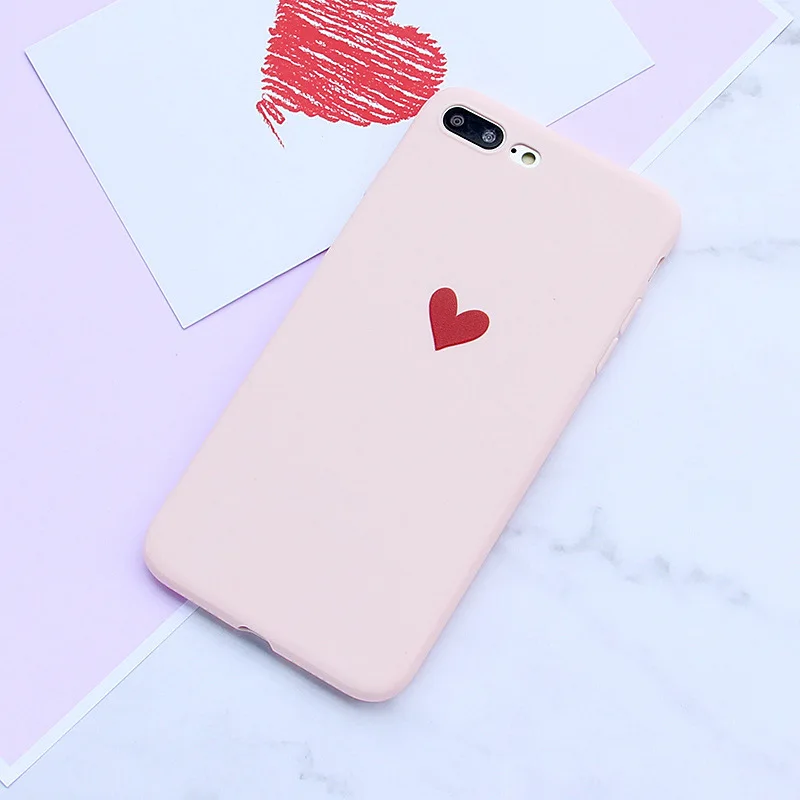 Fashion Personal Girl Red Love Heart Case For iphone 6 6s 7 8 Plus X  Back Shell Personal Silky Feel TPU Soft Silica Cover Funda (2)