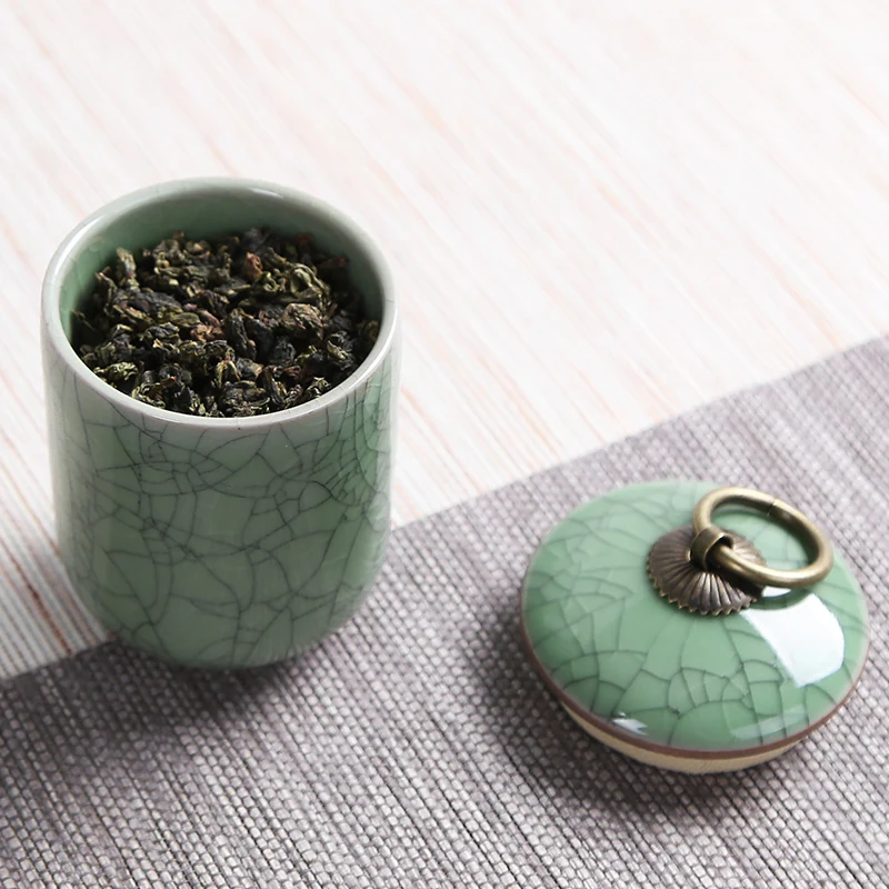 

Green Porcelain Tea Storage Container Portable Spices Jar Sealed Food Cans For Kitchen Powder Candy Storage Box Tea Caddy Bottle