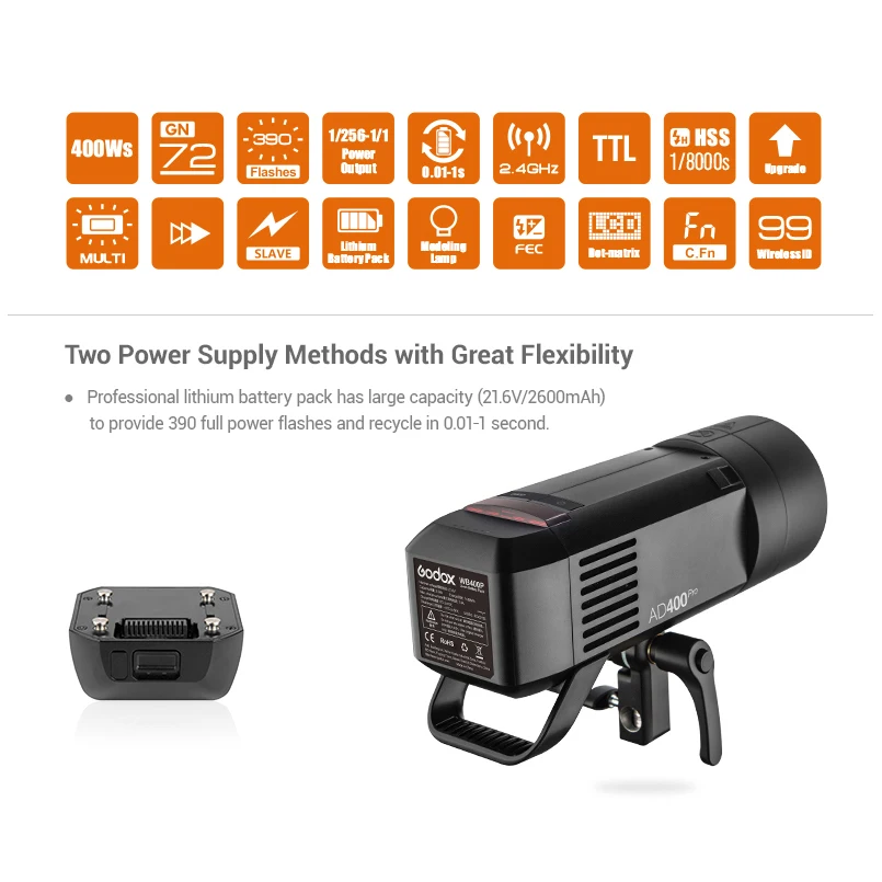 US $799.00 Godox AD400Pro 400W Studio Photographic Lighting AllInOne Outdoor Flash Light TTL HSS With BuiltIn 24G Wireless X System