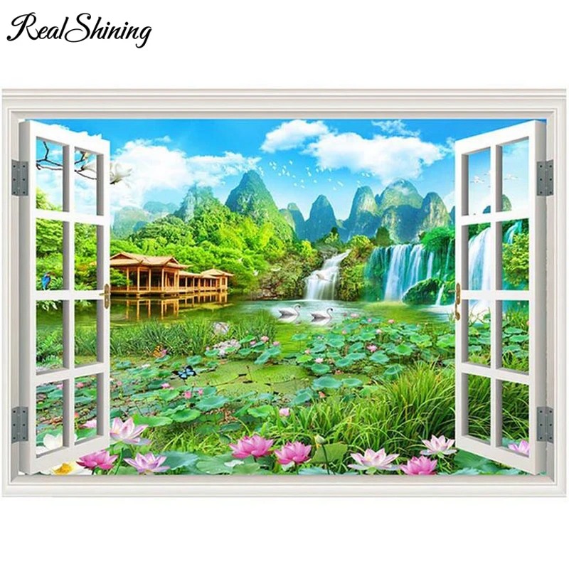 lotus waterfall swan Scenery Outside Window99