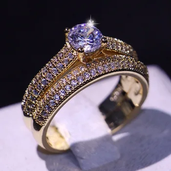 

Classical Cute Luxury Jewelry Unique Desgin 925 Sterling Silver&Gold Filled Round Cut 5A Cubic Zirconia Clear Women Bridal Ring