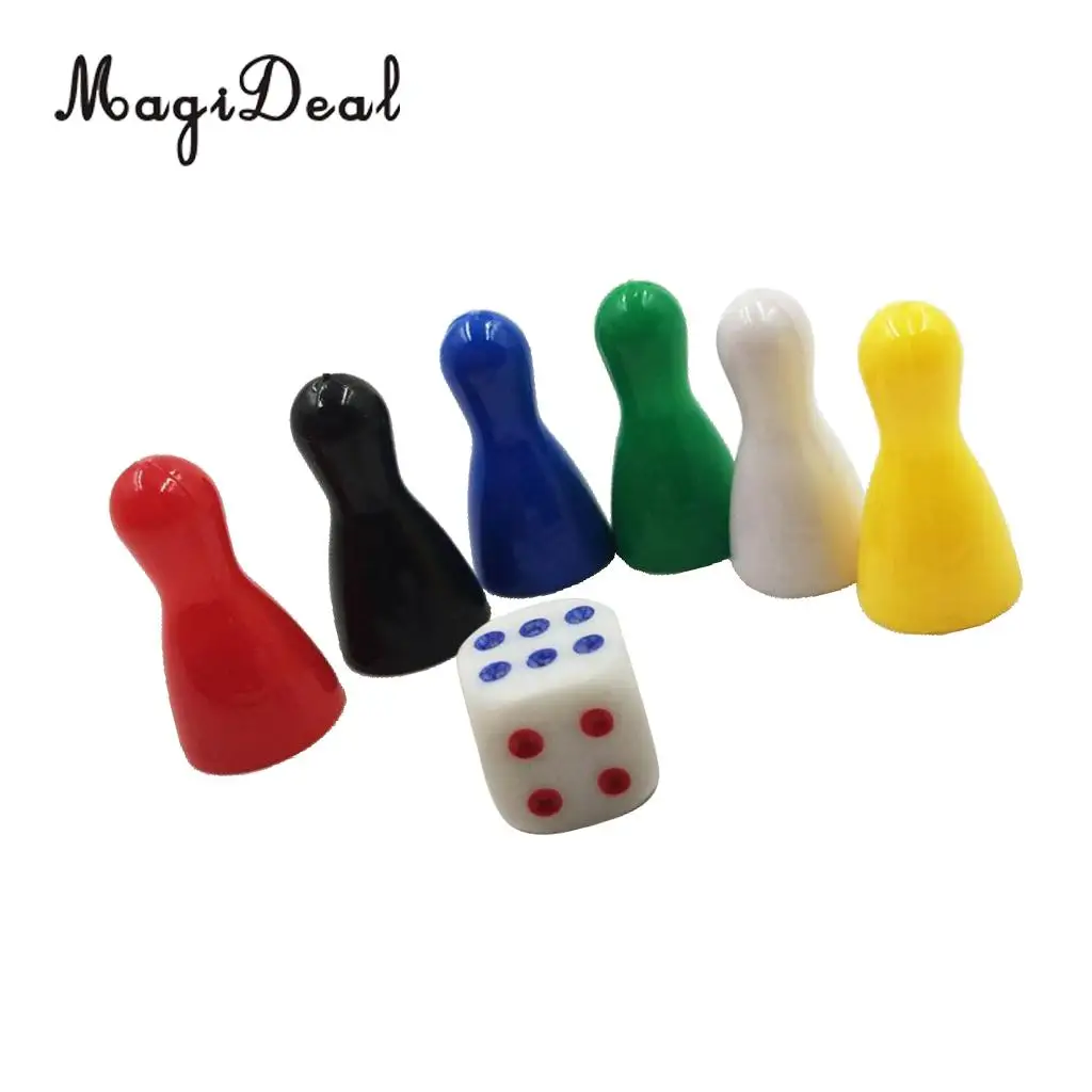6Pcs Durable Plastic Colorful Pieces Pawn Chess Plastic Pieces Dice Set for Board Card Games for Kids Birthday Gift Accessories
