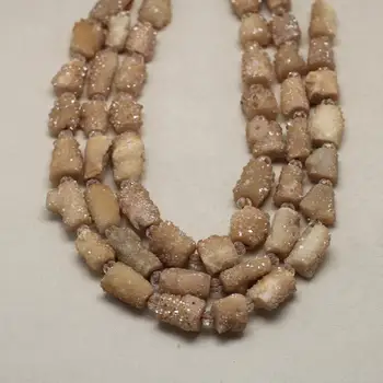 

Champagne Color Druzy Achate Nugget Beads Bracelets,Drilled Cylinder Drusy Geode Stones Beads for Pendant Jewelry DIY