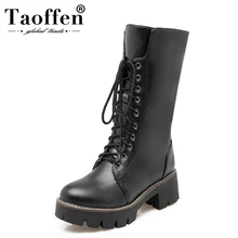 Женские зимние сапоги; модные женские сапоги до колена на платформе с круглым носком; женские зимние теплые полусапожки на толстом меху; женская обувь; размеры 34-43