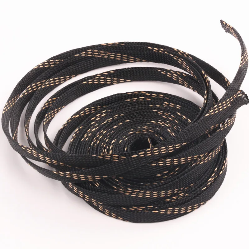 10 м мм защита кабеля Sleeving черный + золотой плотный Плетеный ПЭТ расширяемый рукав