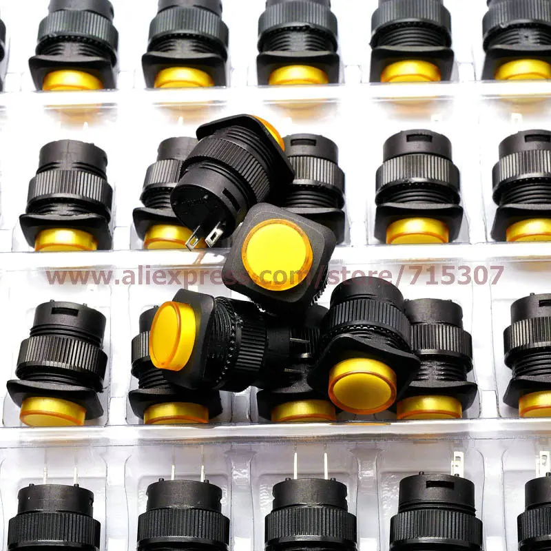 

PHISCALE 20pcs yellow push button switch R16-504A 16mm square shape self locking 250v 3A 2pins