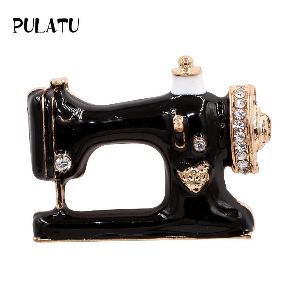 PULATU Creative Sewing Machine Brooch Pins for Women Enamel Jewelry