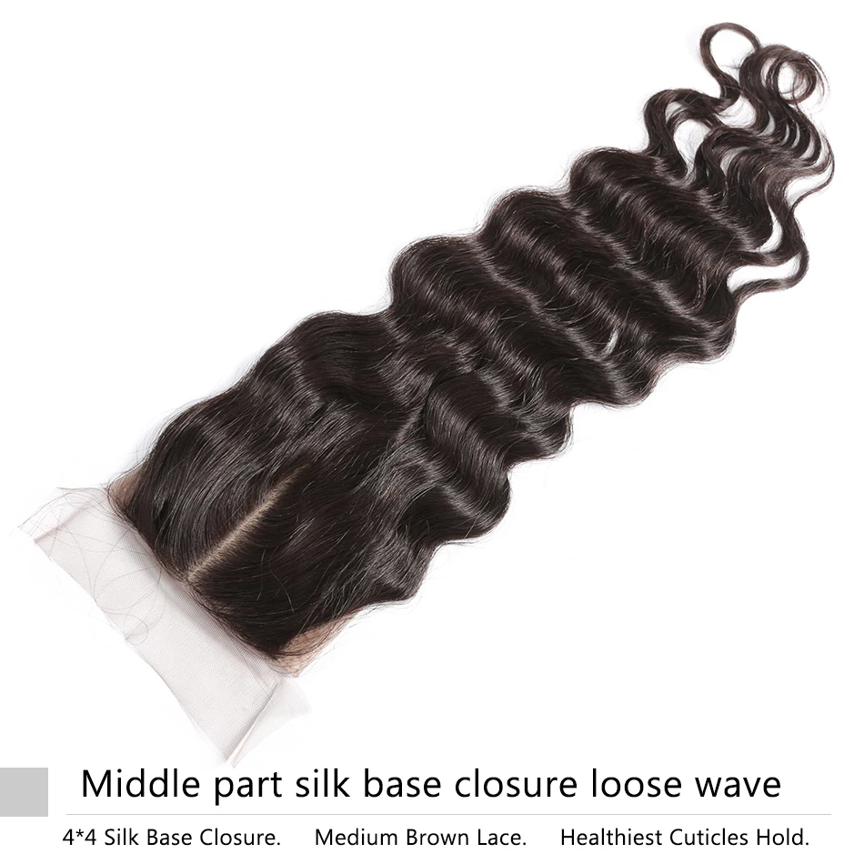 

Instaone Hair Brazilian Virgin Hair Loose Wave Silk Base Closure 4"*4" Lace with Bleached Knots 100% Human Hair