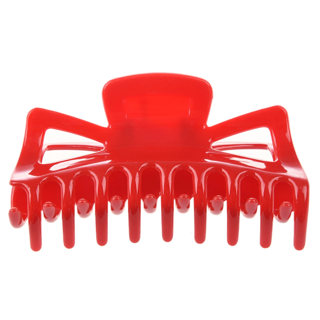 Plastic Red Spring Loaded 18 Teeth Barrette Hair Claw Clamp 4.5" Long