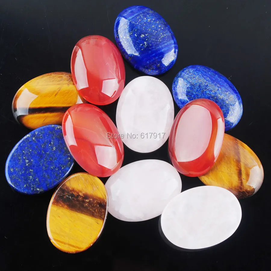 

Natural Tiger's Eye Rose Quartzs Lapis Lazuli Red Agates Gem Stones 22x30mm Oval Cabochon CAB No Drill Hole 1PCS Jewelry TBU306