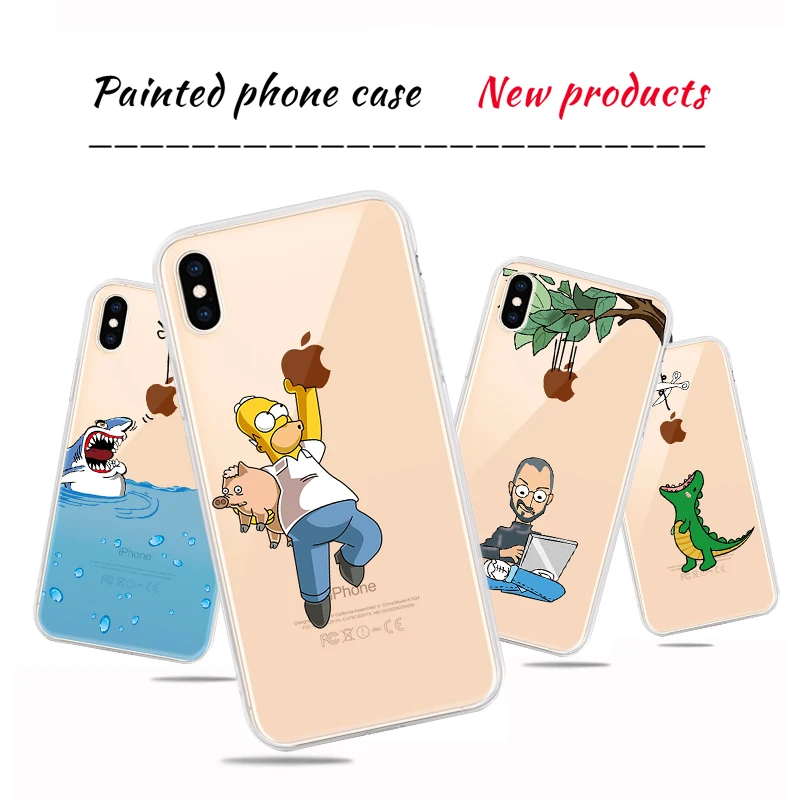 

Cute Shark Dinosaur Cartoon Phone Case For iPhone XS Max XR XS X Transparent Soft Printed Cover Fundas Capa For iPhone 7 8 Plus