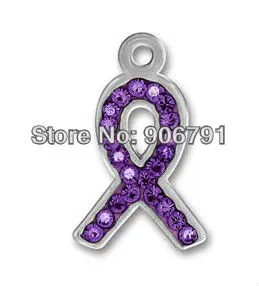

100PCS pewter purple crystal ribbon charm(H105950)