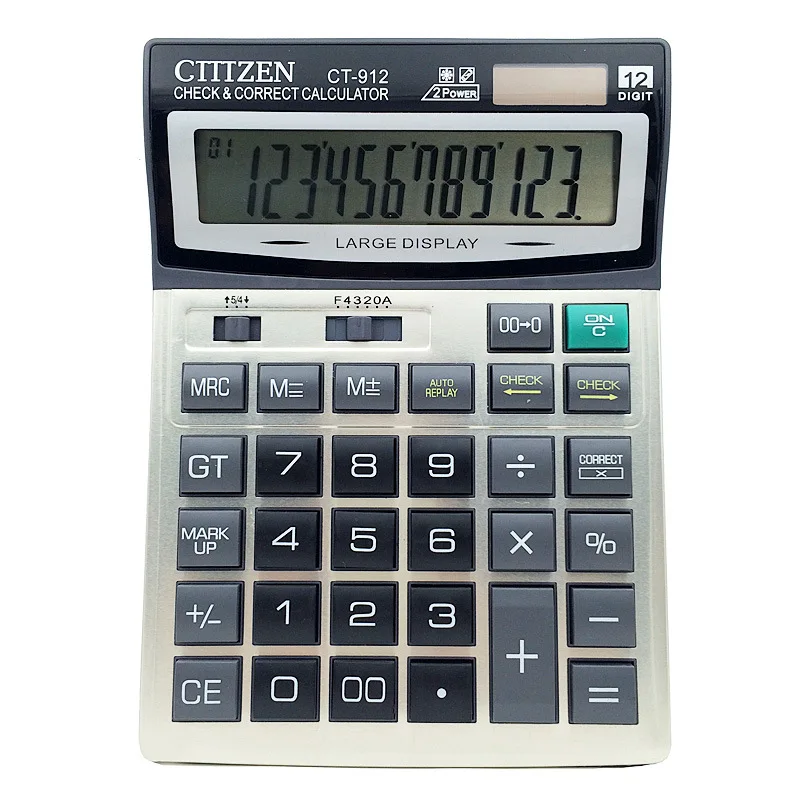CT912 Large Desktop Solar Calculator 12 digit display with computer