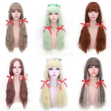 Harajuku Lolita Long Wavy Bang Wig Heat Resistant Synthetic Anime Cosplay Light Green Grey Blonde Brown Wigs For Women Harajuku Lolita Long Wavy Bang Wig Heat Resistant Synthetic Anime Cosplay Light Green Grey Blonde Brown Wigs For Women