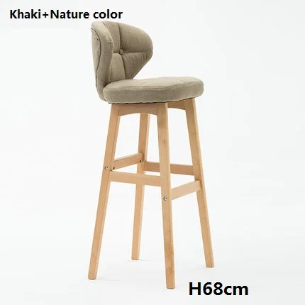 Скандинавский барный стул из массива дерева современный минималистичный креативный барный стул передняя спинка высокий барный стул для дома, бара - Цвет: H68 cm khaki
