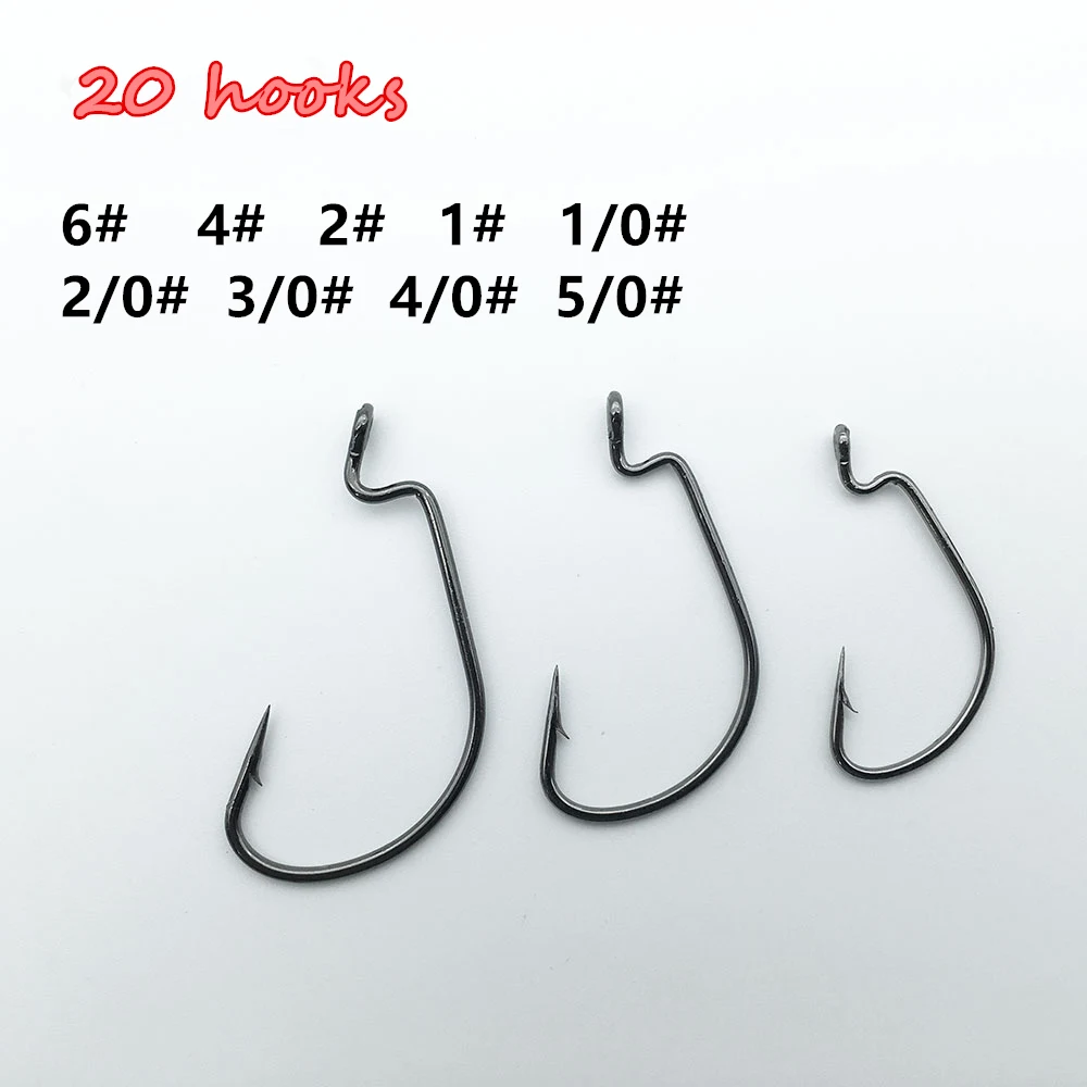 10 size 1//0 Offset Hooks Wide Gap Weedless Worm Hooks Pike Soft Lures Fishing