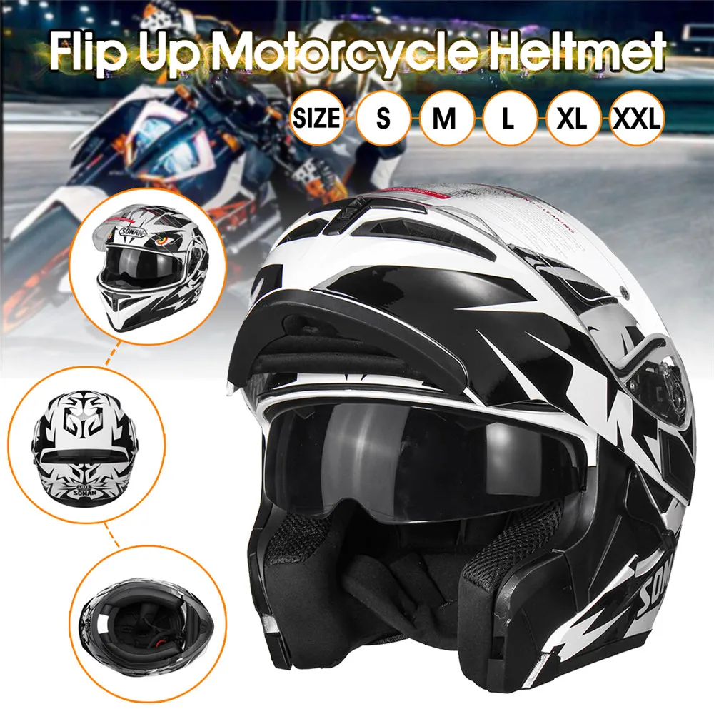 

Universal Flip Up Crash Helmet Motorcycle Motorbike Scooter Dual Visor Full Face Helmet