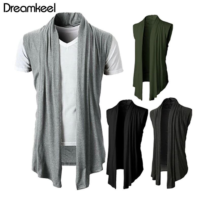 

2018 Spring Summer New Personality Joker Solid Color Sleeveless Casual Men's Cardigan Fine Cardigan Cardigan hip hop vest Y