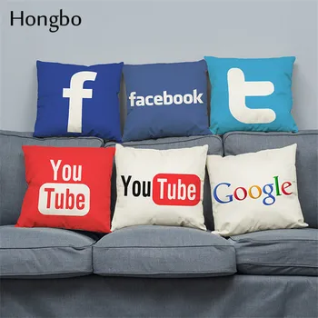 

Hongbo Cushions Cover Facebook YouTube Skype Media Logo Cushions Cover Linen Cushions Cover 45x45cm