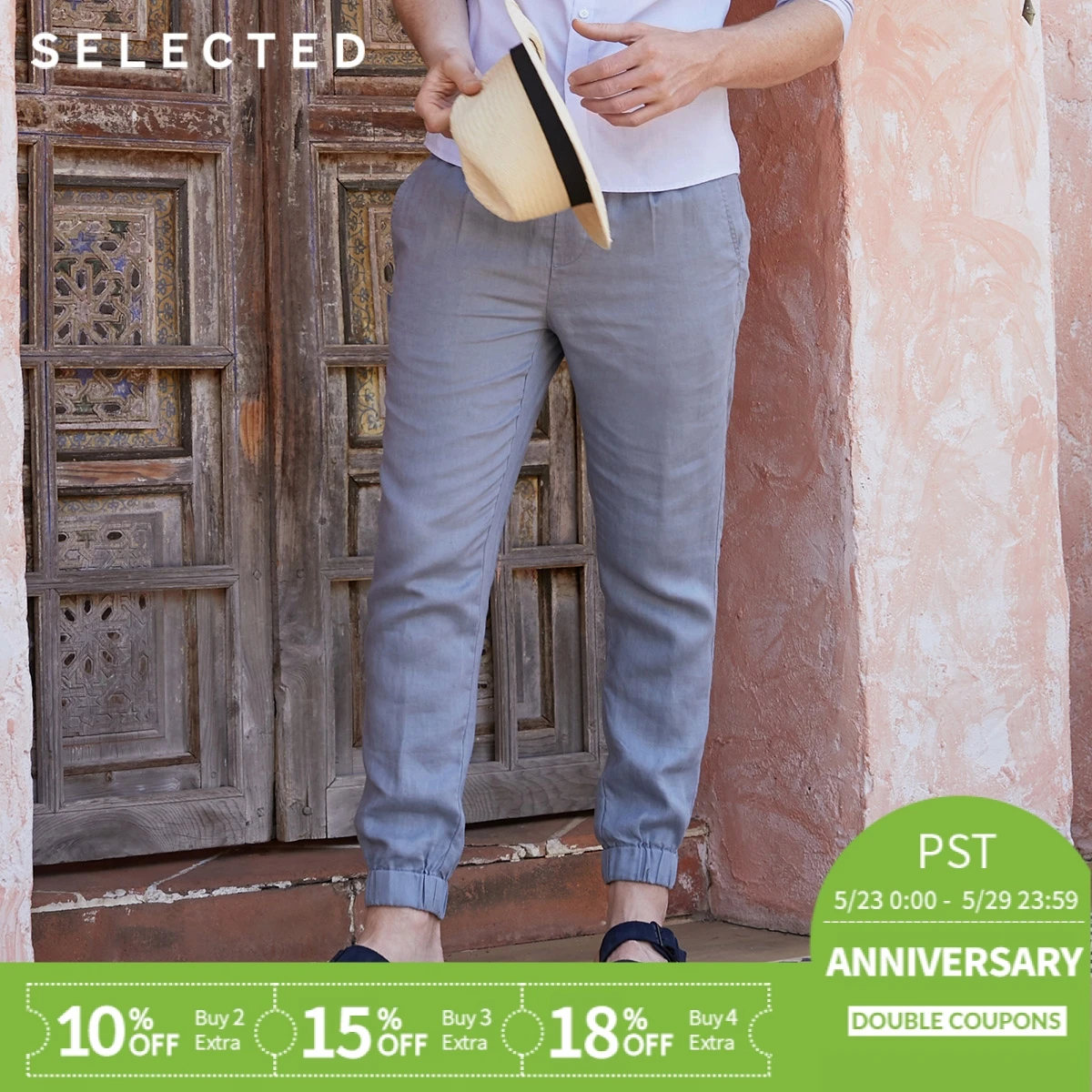 

SELECTED Loose Fit Pure Color Linen Casual Pants S|419214523