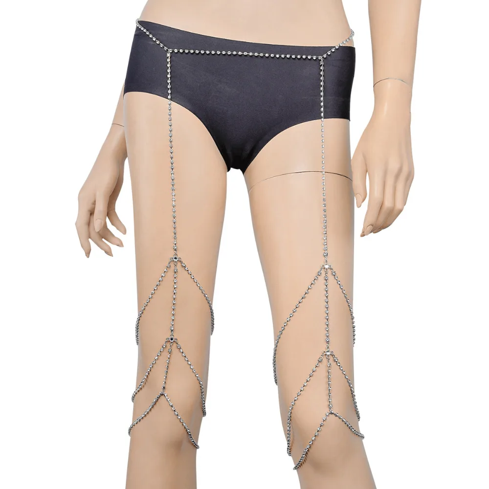 

Crystal Sexy Women Thigh Chain Fashion Shiny Rhinestones Three Layers Leg Chain Body Belly Chain Statement Charm Body Jewelry