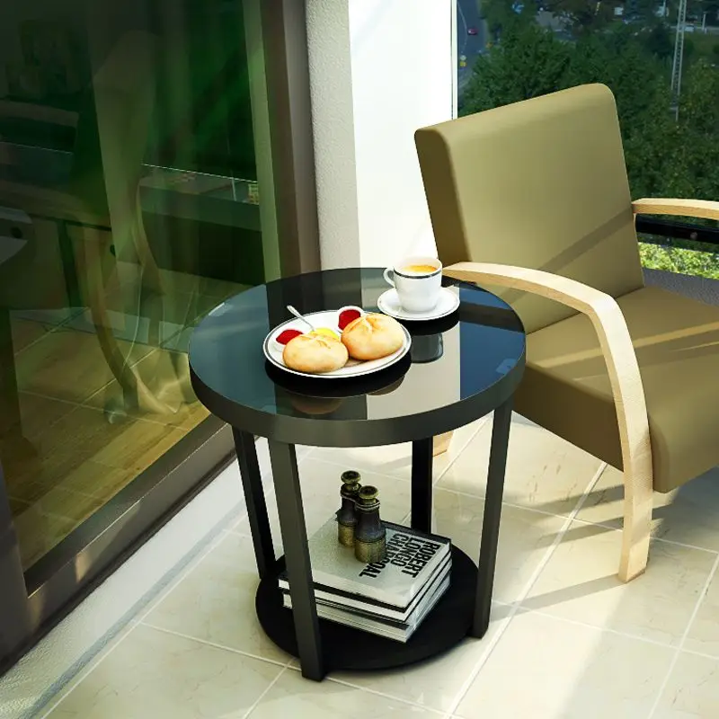 Modern Metal Side Table Sofa Edge Mini Tea Table, Living Room Iron Glass Small Round Table Coffee Table