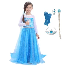 Детские платья для девочек, Эльза, наряжаться в костюм, сетчатая Мантия с длинными рукавами, Эльза, Анна, маскарадные костюмы принцессы, Детские вечерние платья, Vestido