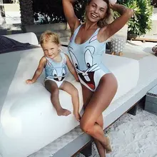 Цельный купальник-бикини для мамы и дочки, для женщин и детей, для девочек, купальный костюм, летний купальный костюм, пляжный милый купальник принцессы с мультяшным кроликом