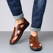 Мужские сандалии; летняя Высококачественная Брендовая обувь; пляжные мужские сандалии; повседневная обувь; кожаная модная Уличная обувь