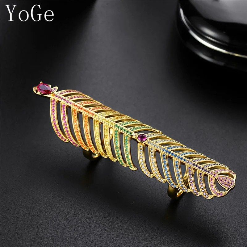 

YoGe statement Jewellery, R1238 AAA CZ rainbow feather full finger knuckle Party&Anniversary&wedding Women's ring