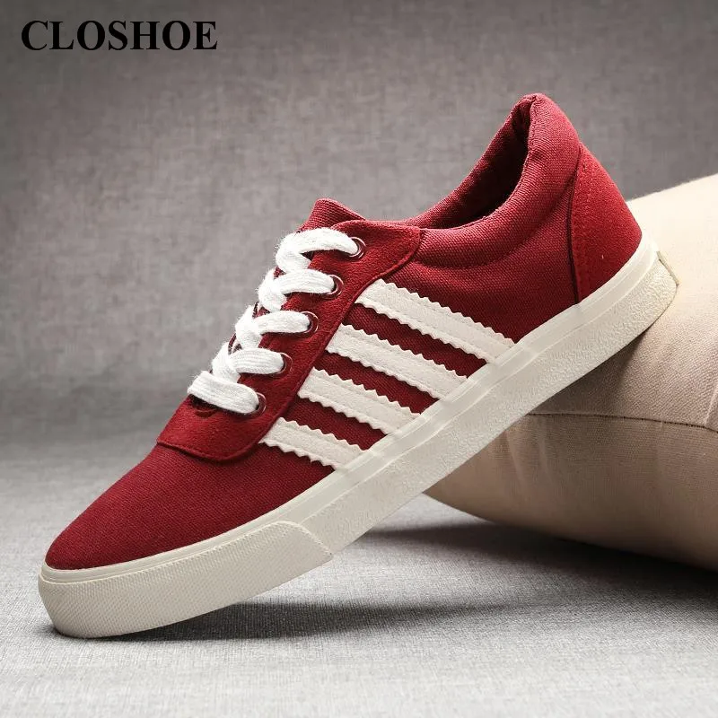 

CLOSHOE Spring Canvas Shoe Fastening Belt Is A Man Recreational Low Help Student Flat Bottom Board Shoe Tide Shoes