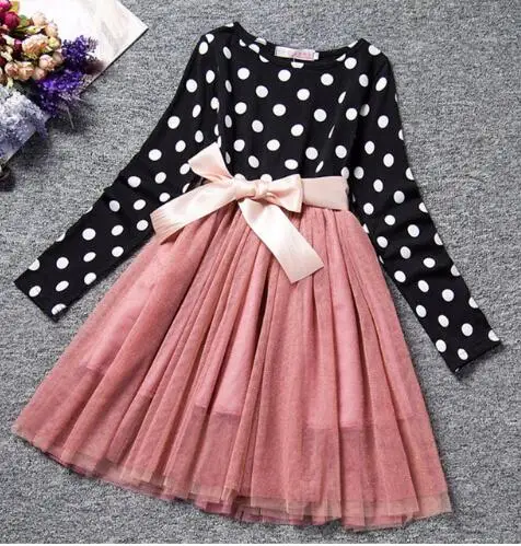 

Dot Long Sleeve Dress For Girls Clothing Baby Girl Clothing Teenager School Daily Wear Kids Casual Clothes Vestido Infantil 8T