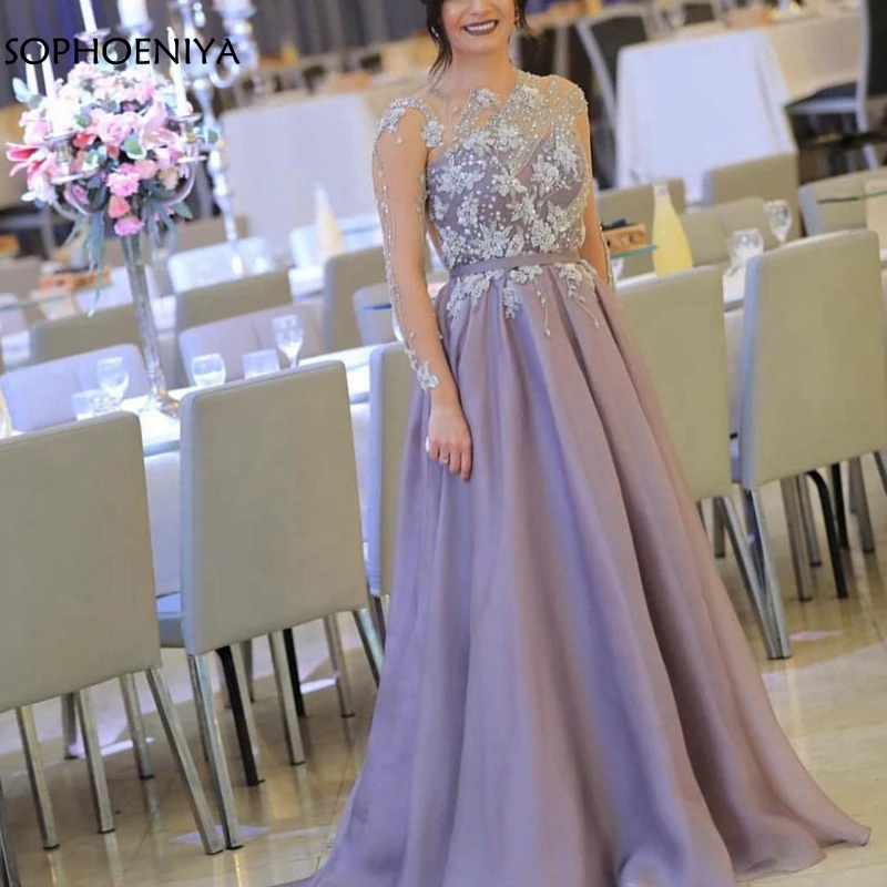

New Arrival High Neck Long sleeve evening dresses 2019 Beaded Pearls Evening gown robe de soiree Abendkleider
