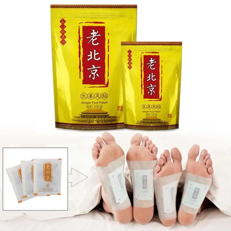 

10Pcs Old Beijing Foot Sticker Wormwood Leaf Foot Pad Detox Foot Patch Body Relax Swelling Ginger Chinese Herbal Adhesive Pads