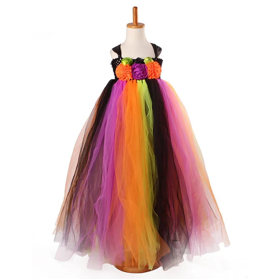 Colorful Bright Rainbow Halloween Tutu Dress Fancy Girls Carnival Party Dress Princess Kids Ball Gown Boutique Dresses (1)