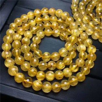 

FREE SHIPPING 3rows Natural Gold Rutilated Quartz Titanium Crystal Beads Bracelet 7.5-7mm AAA