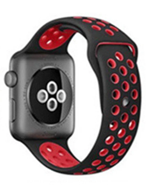 Для Apple Watch, версии 3, 2, 1 ремешок спортивный браслет силиконовый ремешок 42 мм, 38 мм, браслет из нержавеющей стали Смарт-часы напульсник Для мужчин Для женщин ремень резиновый наручных часов iWatch, ремешок - Цвет ремешка: Black Red